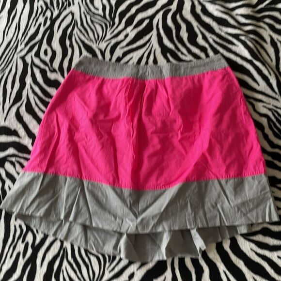 Pink twill color block pink grey pleated cotton summer mini a line skirt size 8 - Picture 2 of 9